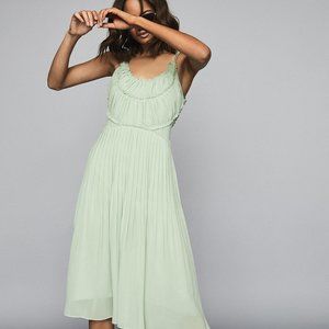 REISS Thora Pleated Front Cami-dress In Aqua